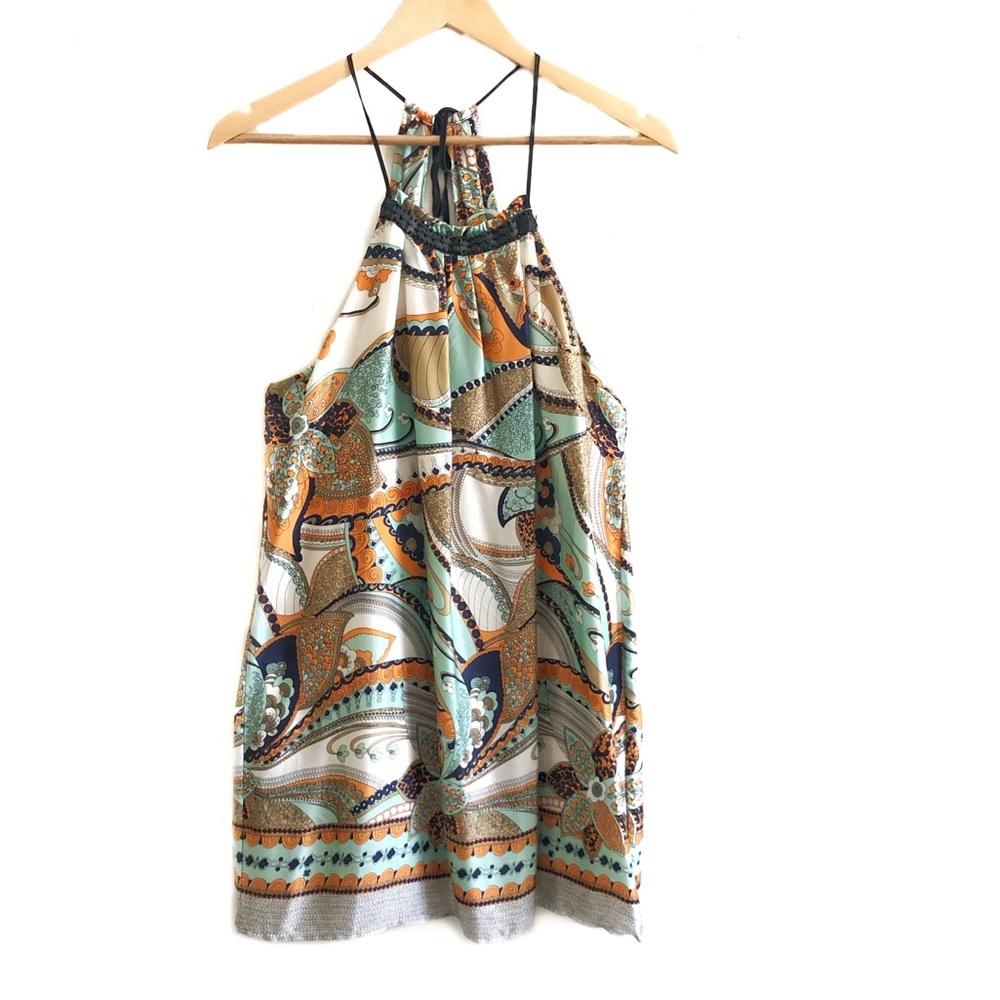 Arden B. Retro Pattern Halter Neck Shift Dress